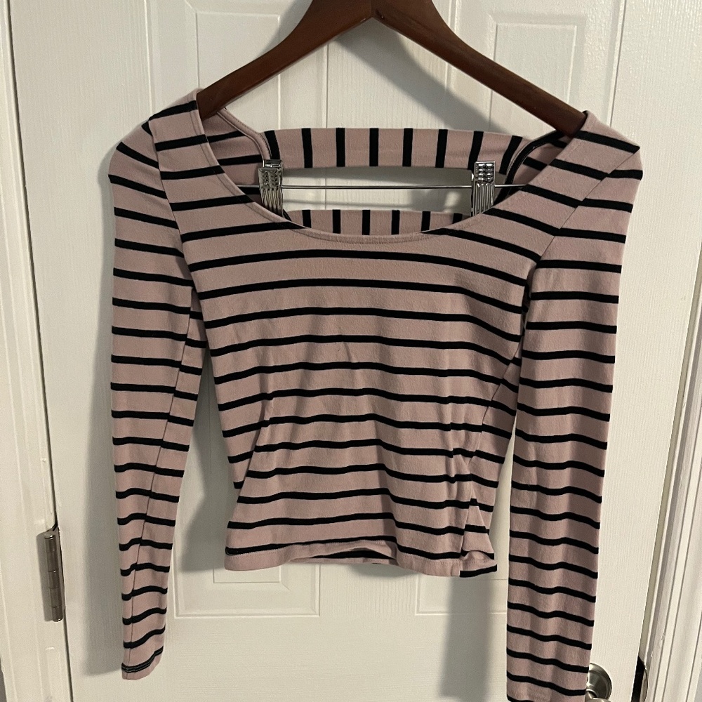 Pink and black striped crop top
